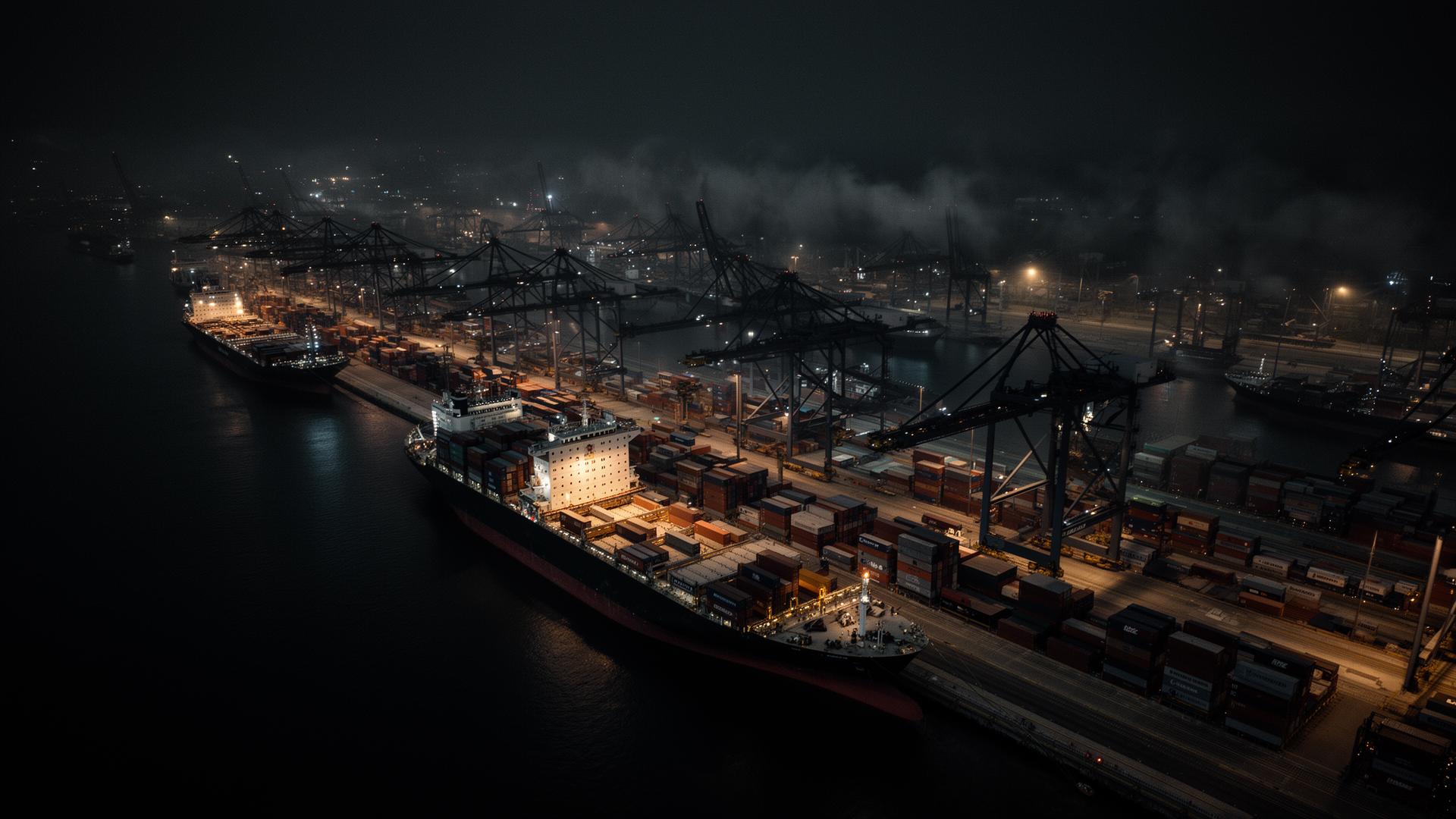Global maritime terminal operations at night