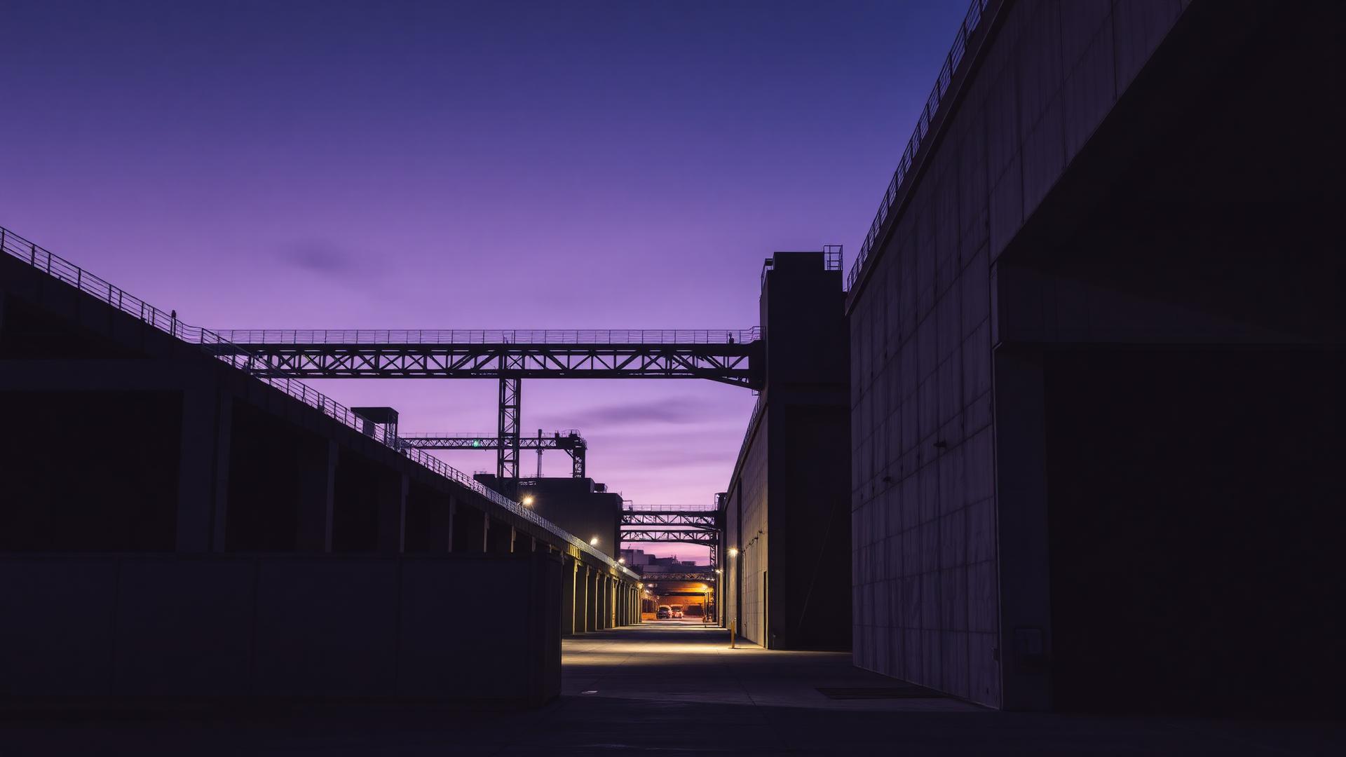 Strategic infrastructure terminal at dusk